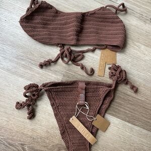 Brown Crochet Bikini Set
